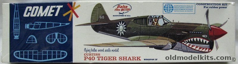 Comet Curtiss P-40 Warhawk/ Tiger Shark - 18 inch Wingspan Balsa Flying Airplane Model, 3201 plastic model kit